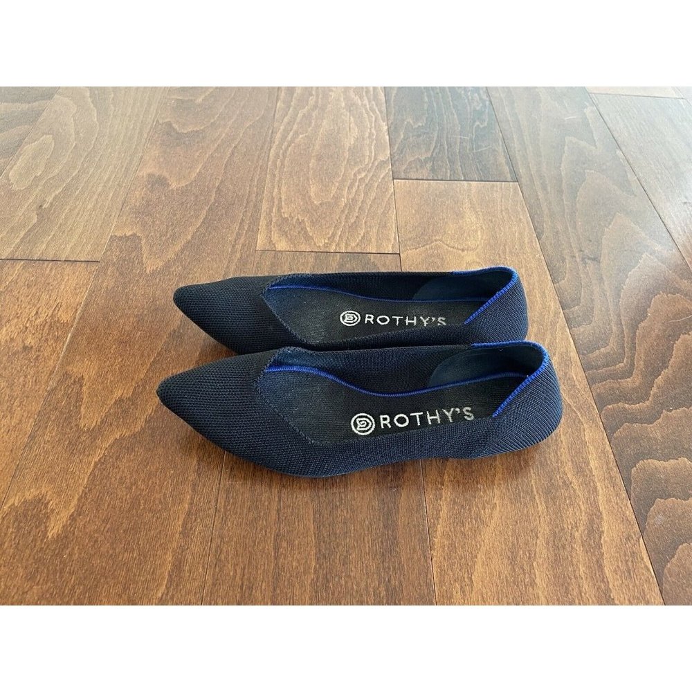 Rothy's women's The Point Black Solid Size 7 W Pointed Toe Ballet Flats Shoes